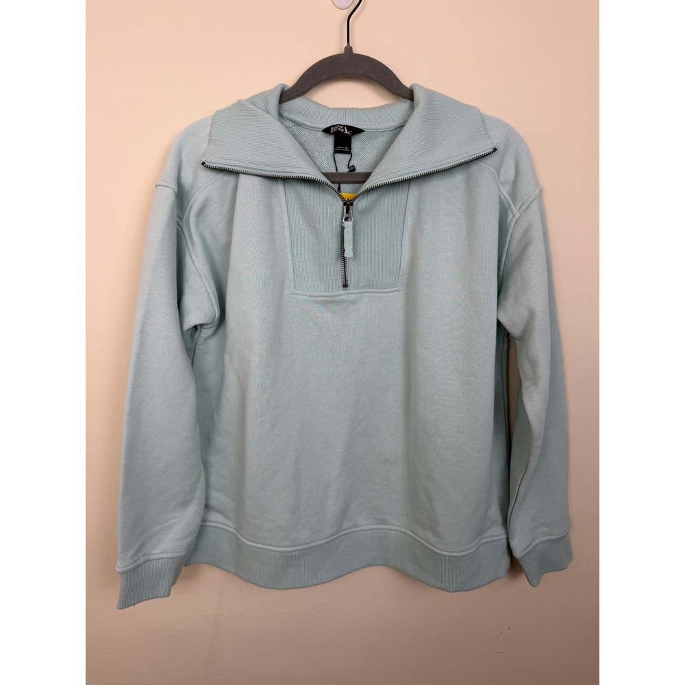 NWT Quarter Zip Pullover Women's M Turquoise Cotton Sweatshirt